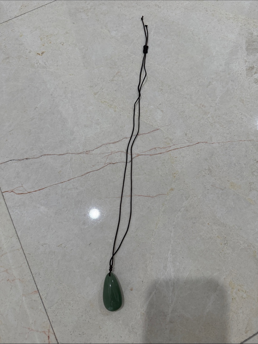Green Teardrop Pendant Necklace on Black Cord